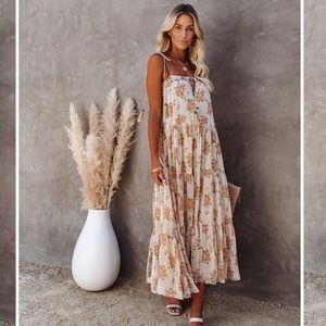 Vici - List Goes On Floral Tiered Tassel Midi Dress